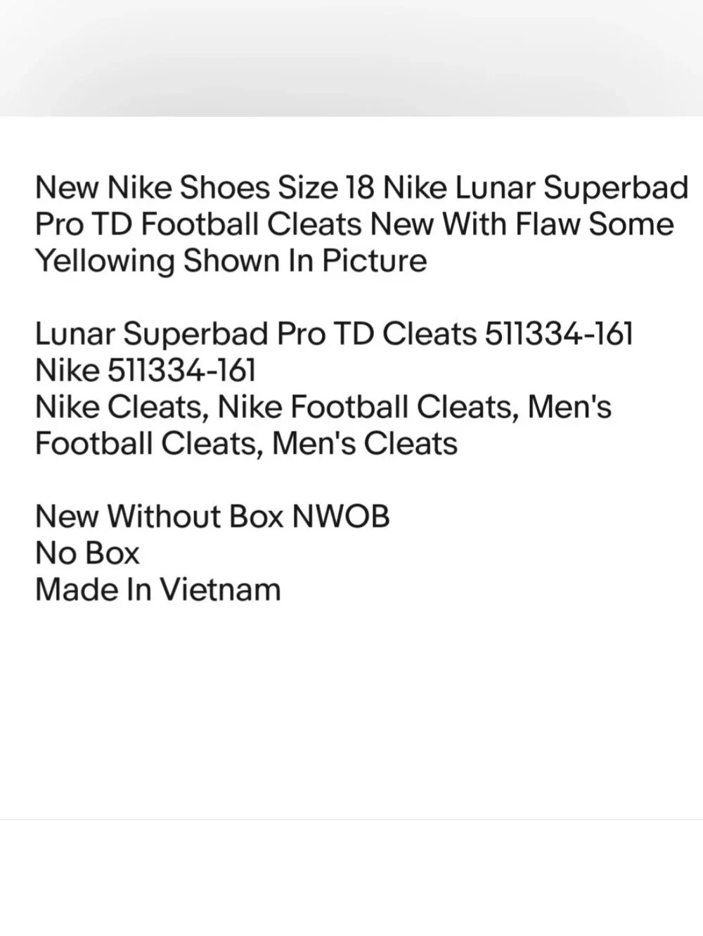 New Nike Shoes Size 18 Nike Lunar Superbad Pro TD Football Cleats New With Flaw